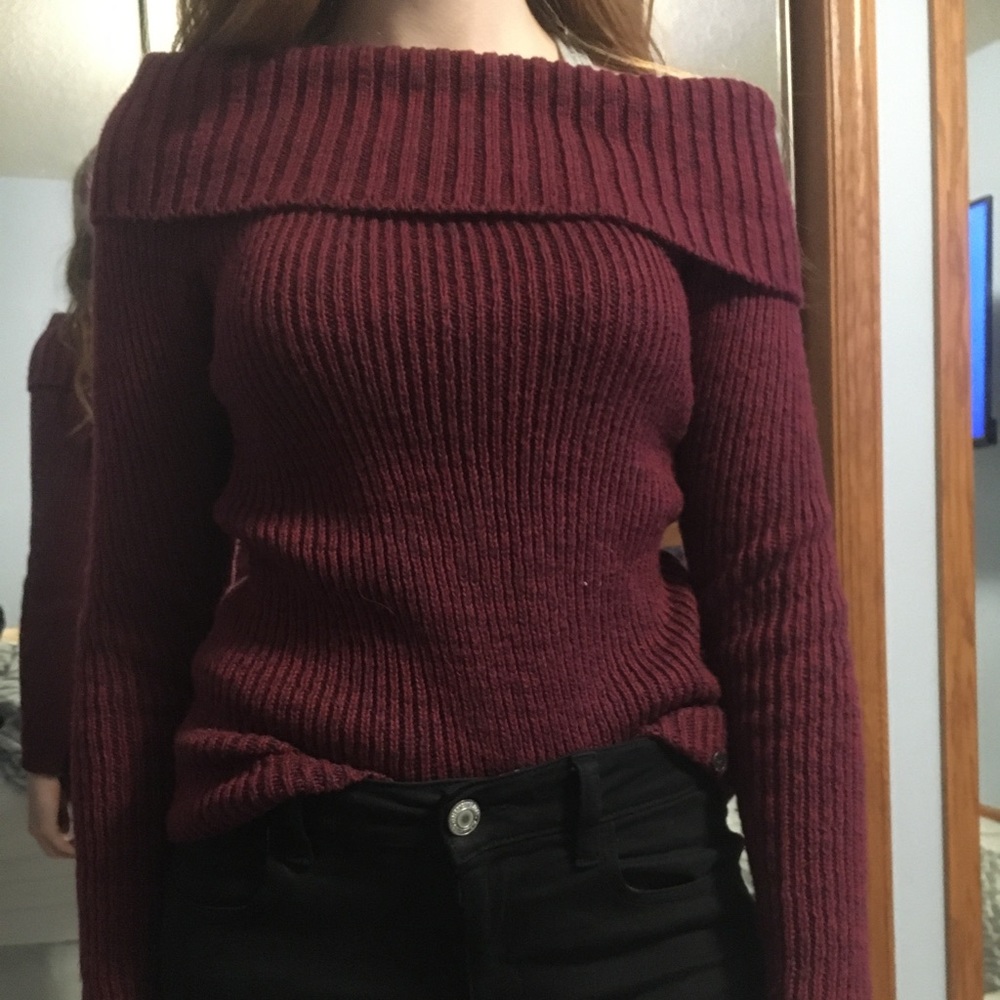Off the shoulder sweater.
